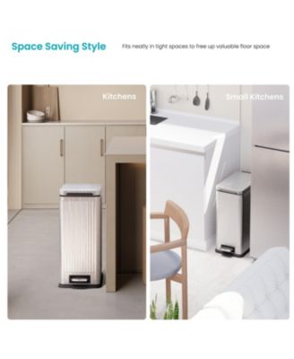 8 Gallon Slim Stainless Steel Kitchen Trash Can with Reeded Pattern, Step Pedal and Soft-Close Lid