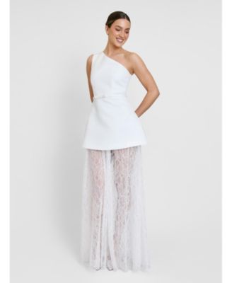 Women's One Shoulder Satin Lace Skirt Dress