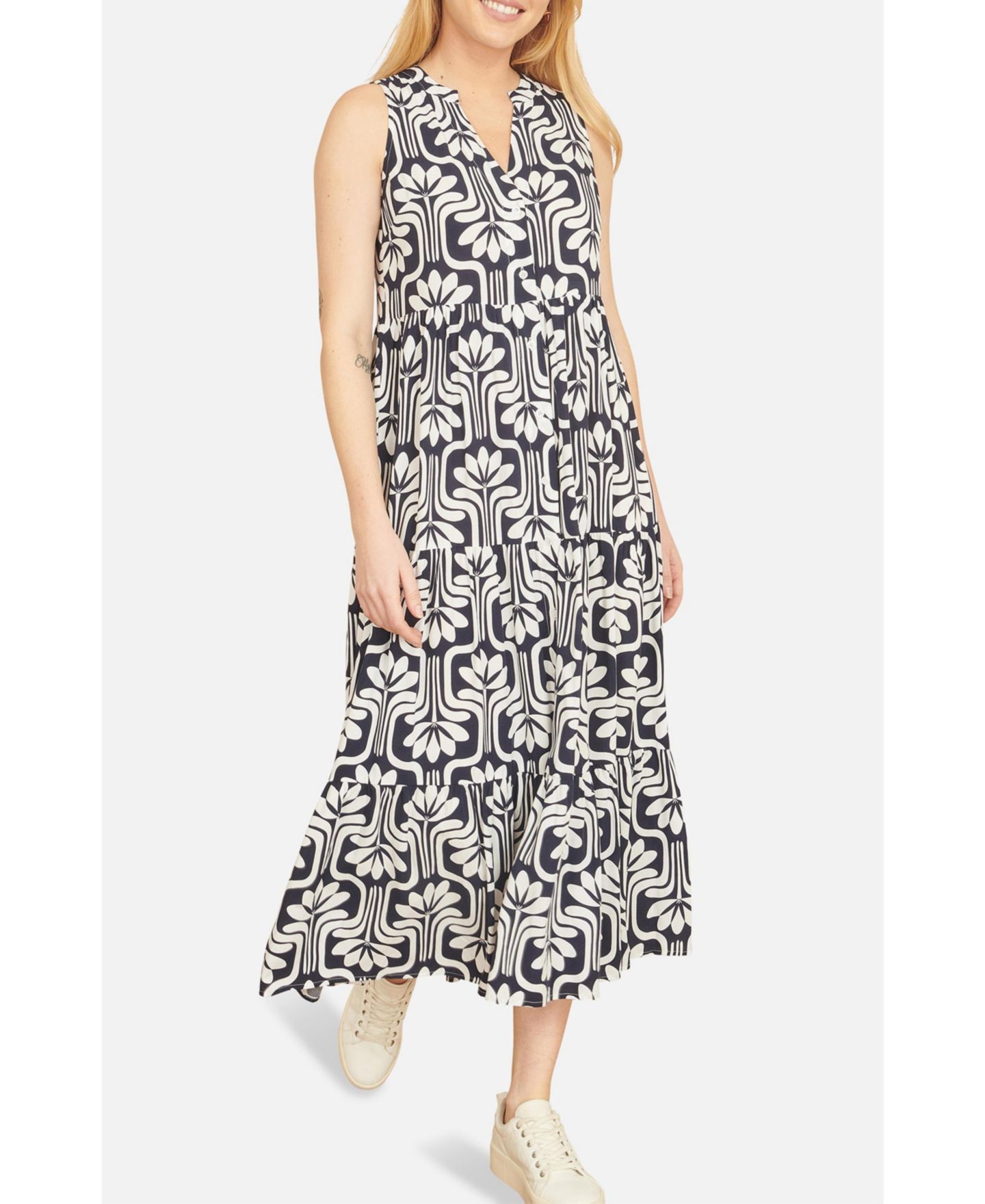 Женское платье Yumi Retro Print Relaxed Midi, цвет: Тёмно-синий — фото 3