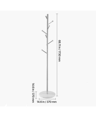 Coat Rack - Freestanding Hall Tree with Stable Marble Base and 8 Hooks, Modern Clothes Hanger for Coats, Hats, Bags