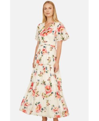 Women's Floral Mesh Tiered Maxi Dress