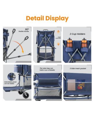 Heavy Duty Double-Layer Wagon -  55" Collapsible Wagons Carts with All-Terrain Wheels, Brakes, 560LBS Capacity for Camping, Transport