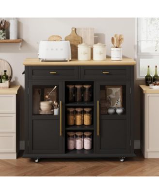 Mobile Storage Island, 2-Tier Rolling Kitchen Cart with Storage Shelf & Towel Rack, Kitchen Coffee Bar Station with Drop Leaf for Small Spaces