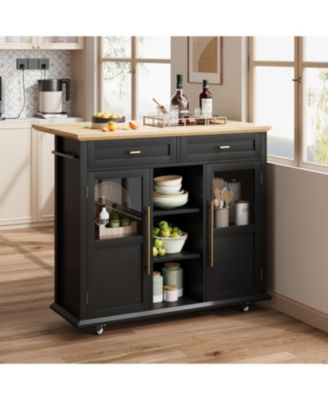 Mobile Storage Island, 2-Tier Rolling Kitchen Cart with Storage Shelf & Towel Rack, Kitchen Coffee Bar Station with Drop Leaf for Small Spaces