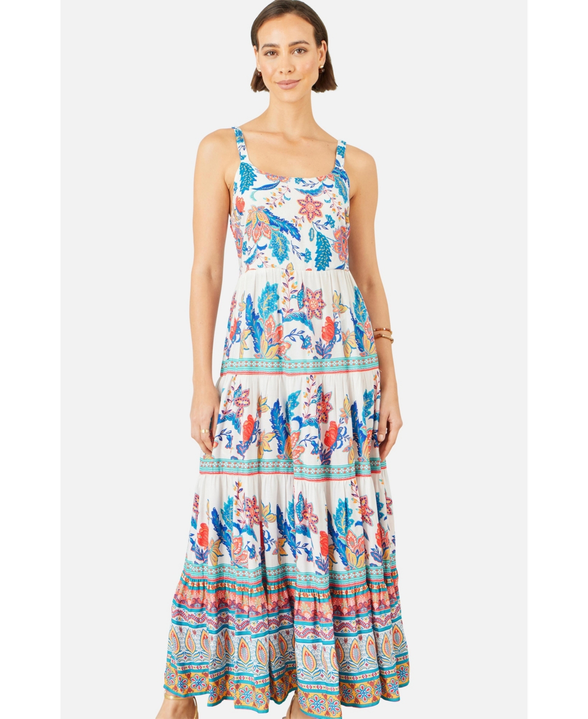Yumi Women's Floral Block Print Tiered Maxi Sun Dress