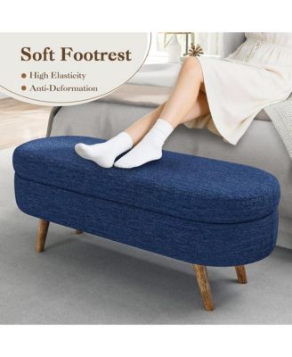 Oval Storage Ottoman Bench - Upholstered End of Bed Bench with Safety Hinge Flip Top and Solid Wood Legs for Bedroom