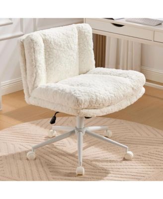 Faux Fur Criss Cross Office Chair - Adjustable Swivel Desk Chair with Extra-Deep Seat and 2-Layer Cushions for Study Room