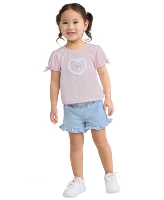 Girls' Toddler 2T-4T Bow Sleeve T-Shirt and Belted Shorts, 2-Piece Set