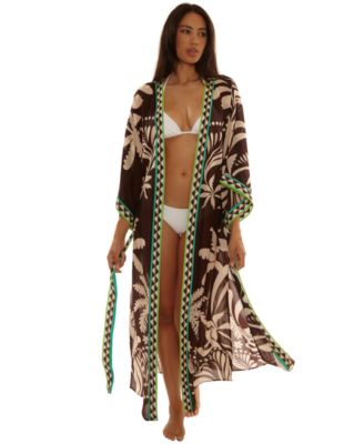 Women's V-Neck Kimono Maxi Duster Cover-Up