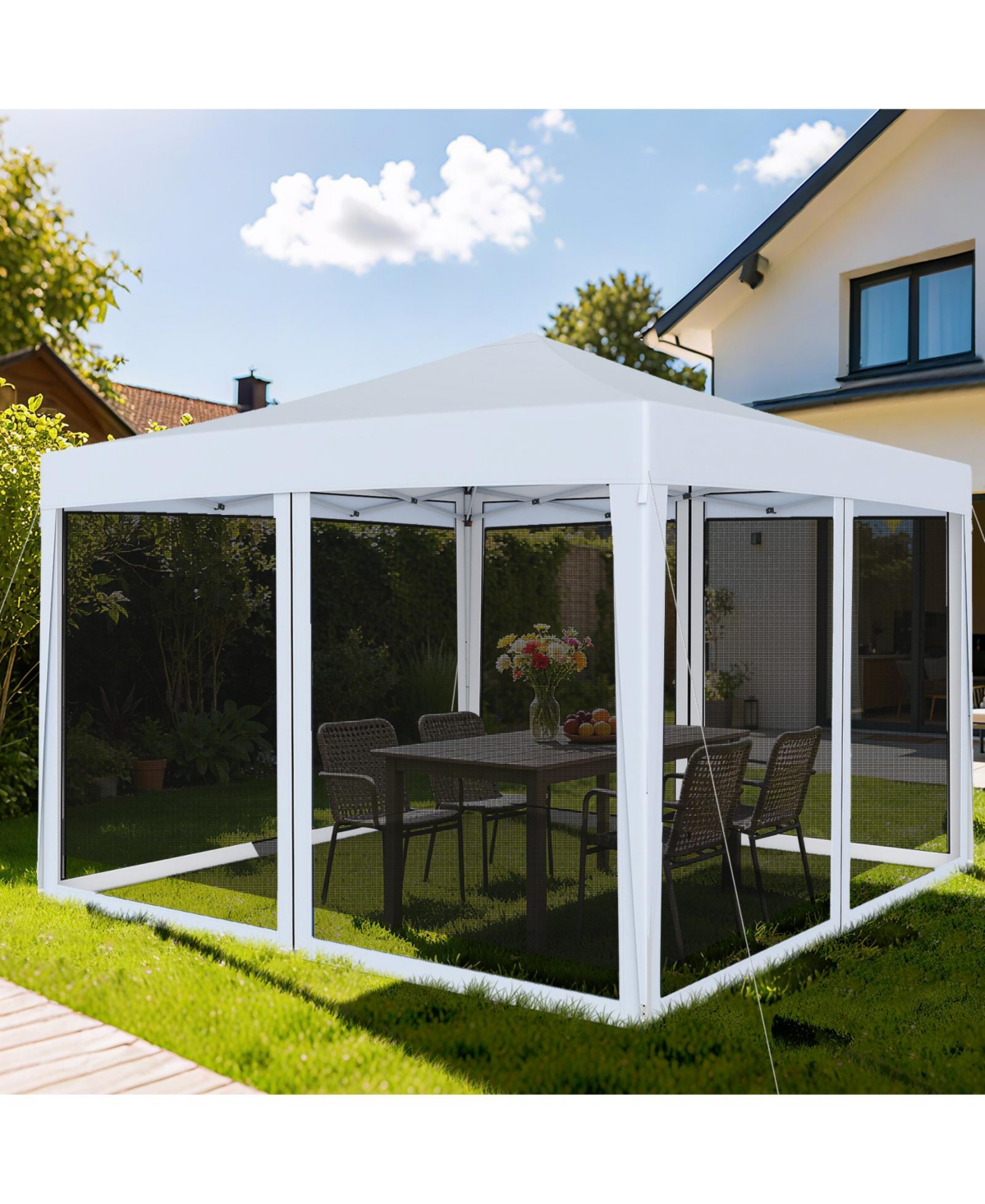 Mecale 10x10 ft Pop-Up Canopy Tent with Mesh Netting, Instant Setup