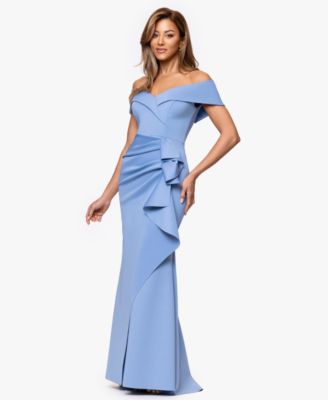 Petite Off-The-Shoulder Ruffle Gown 
