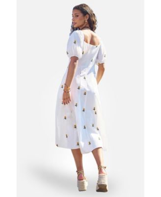 Women's Cotton Sunflower Embroidered Midi Dress