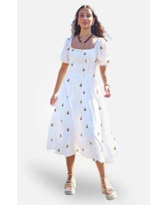 Women's Cotton Sunflower Embroidered Midi Dress