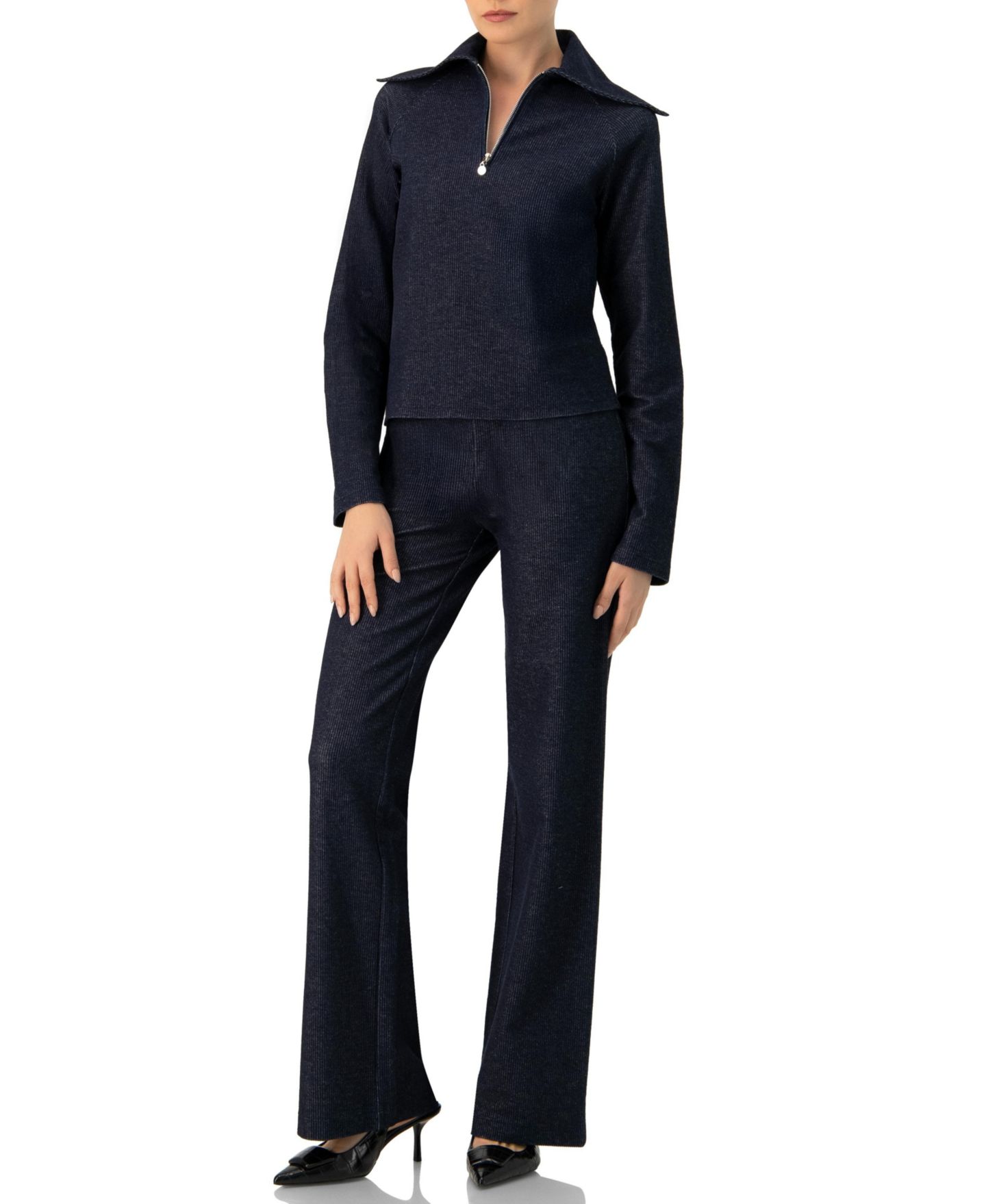 Женские брюки Ivonne Ribbed Wide-Leg, цвет: Тёмно-синий — фото 3