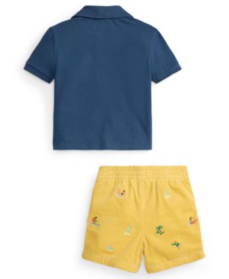 Ralph Lauren Baby Boys' Cotton Mesh Polo Shirt and Corduroy Short, 2-Piece Set