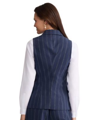 Women's Four-Button Linen-Blend Peak Lapel Vest