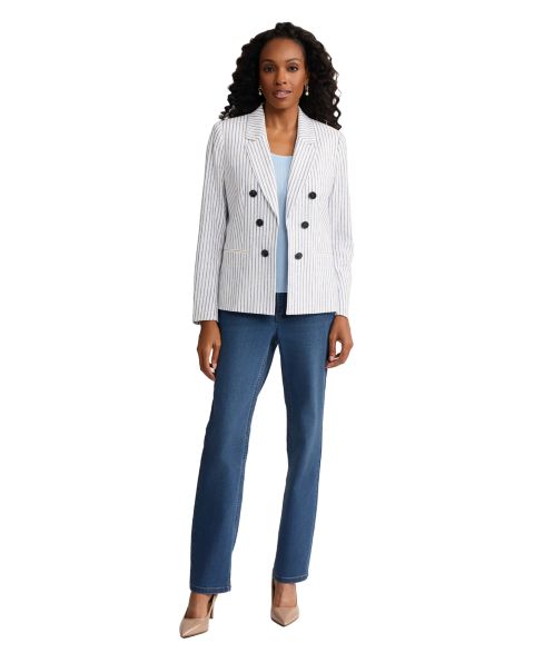 Женские пиджаки Jones New York Women's Linen Blend Pinstripe Double Breasted Blazer