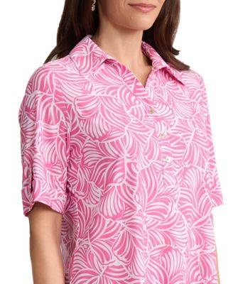 Women's Elbow Roll Cuff Polo Collar Top