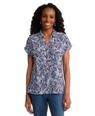 Women's Extended Shoulder Button-Front Top