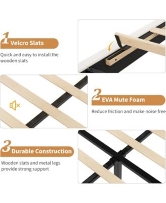  Upholstered Platform Bed Frame  Vertical Channel Tufted Adjustable Headboard, Strong Wooden Slats Support, No Box
