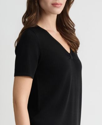 Petite V-Neck Short-Sleeve Sweater