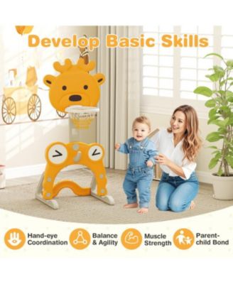 4-in-1 Toddler Height Adjustable Basketball Hoop with Ring Toss for 3+ Kids