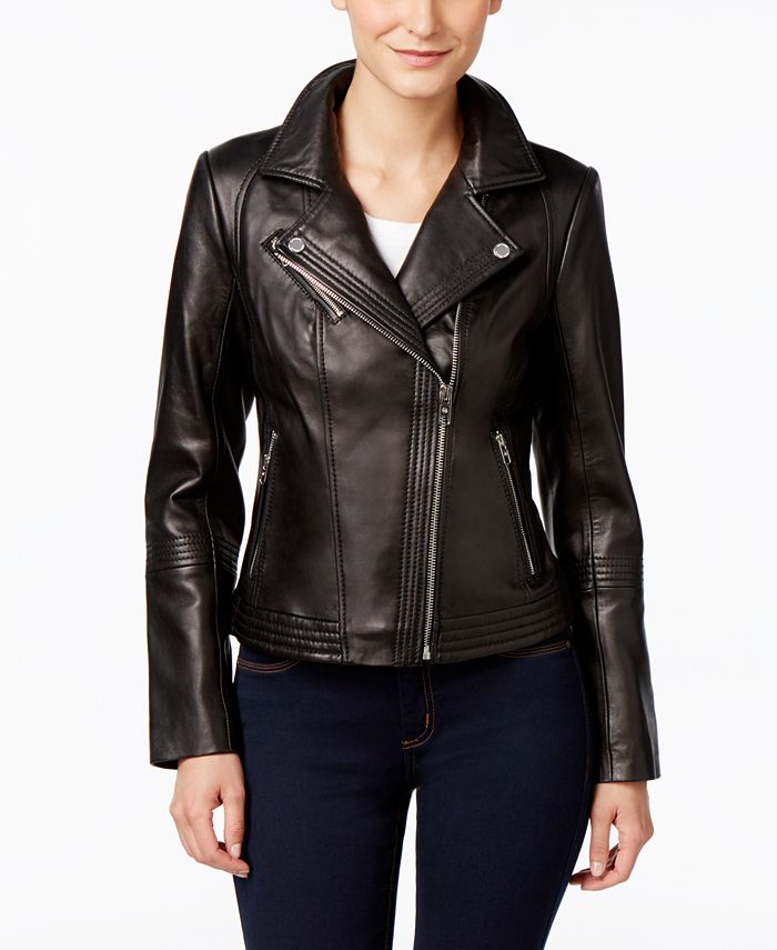 Michael Kors Plus Size Leather Moto Jacket & Reviews - Coats & Jackets ...