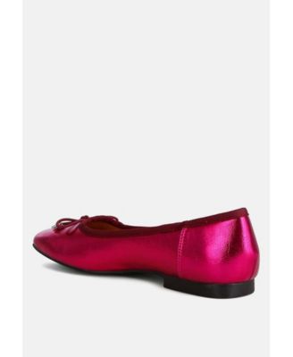 Rag and Co Womens Primrose Metallic Pleather Bow Ballerinas