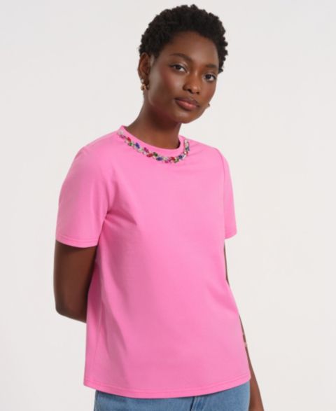 Женская футболка Isaac Mizrahi Short-Sleeve Embellished, цвет: Begonia