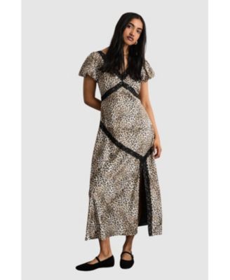 Women's Printed Puff Sleeve Midi Dress