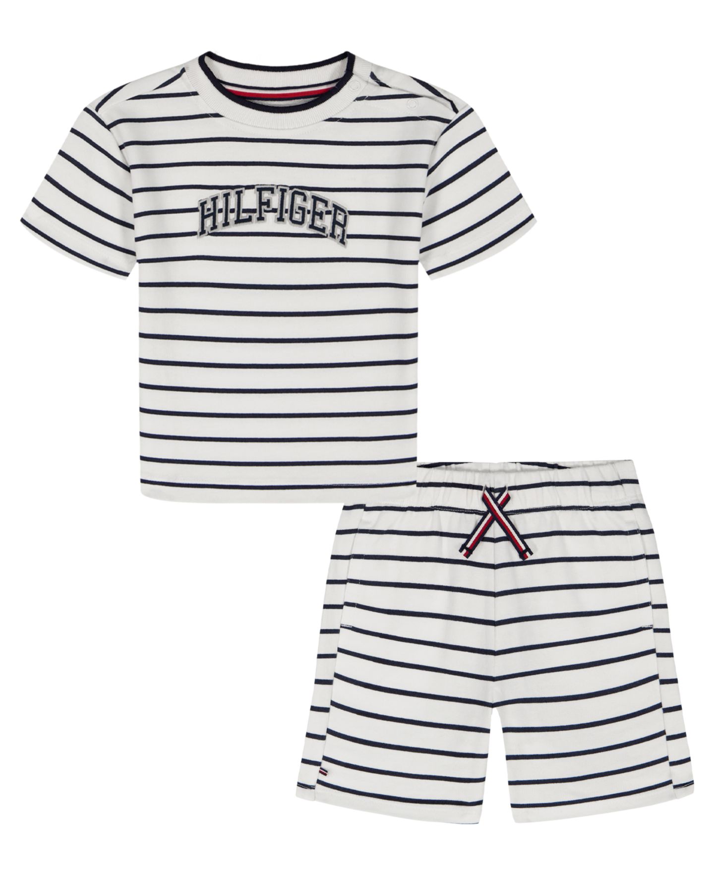Комплект для мальчика Tommy Hilfiger: полосатая футболка из футера и шорты, 2 предмета, цвет: Белый — фото 4