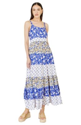 Women's Patchwork Print Tiered Maxi Dress