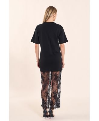 Women's Mixed Media Lace T-Shirt Dress