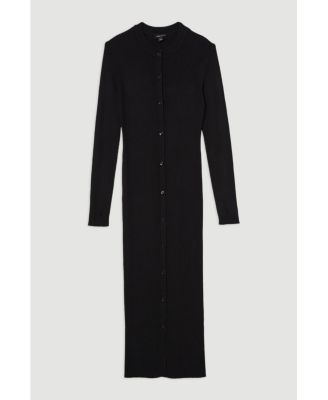 Women's Button Through Ribbed Maxi Dress