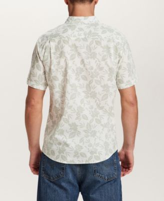 Men's Short-Sleeve Button Down Print Linen Cotton Shirt