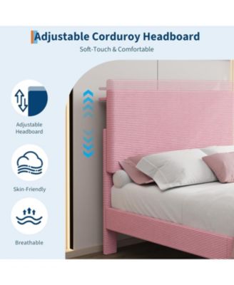 Twin Size Corduroy MDF Bedhead Storage Soft Package Bed, Pink Upholstered Bed Frame, Spacious Storage, Comfortable Mattress