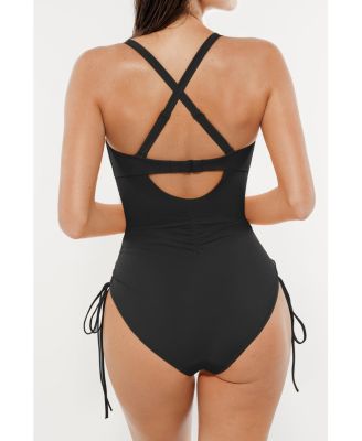 Women's Mesh Inset Tie-Side Sculpting One-Piece Swimsuit