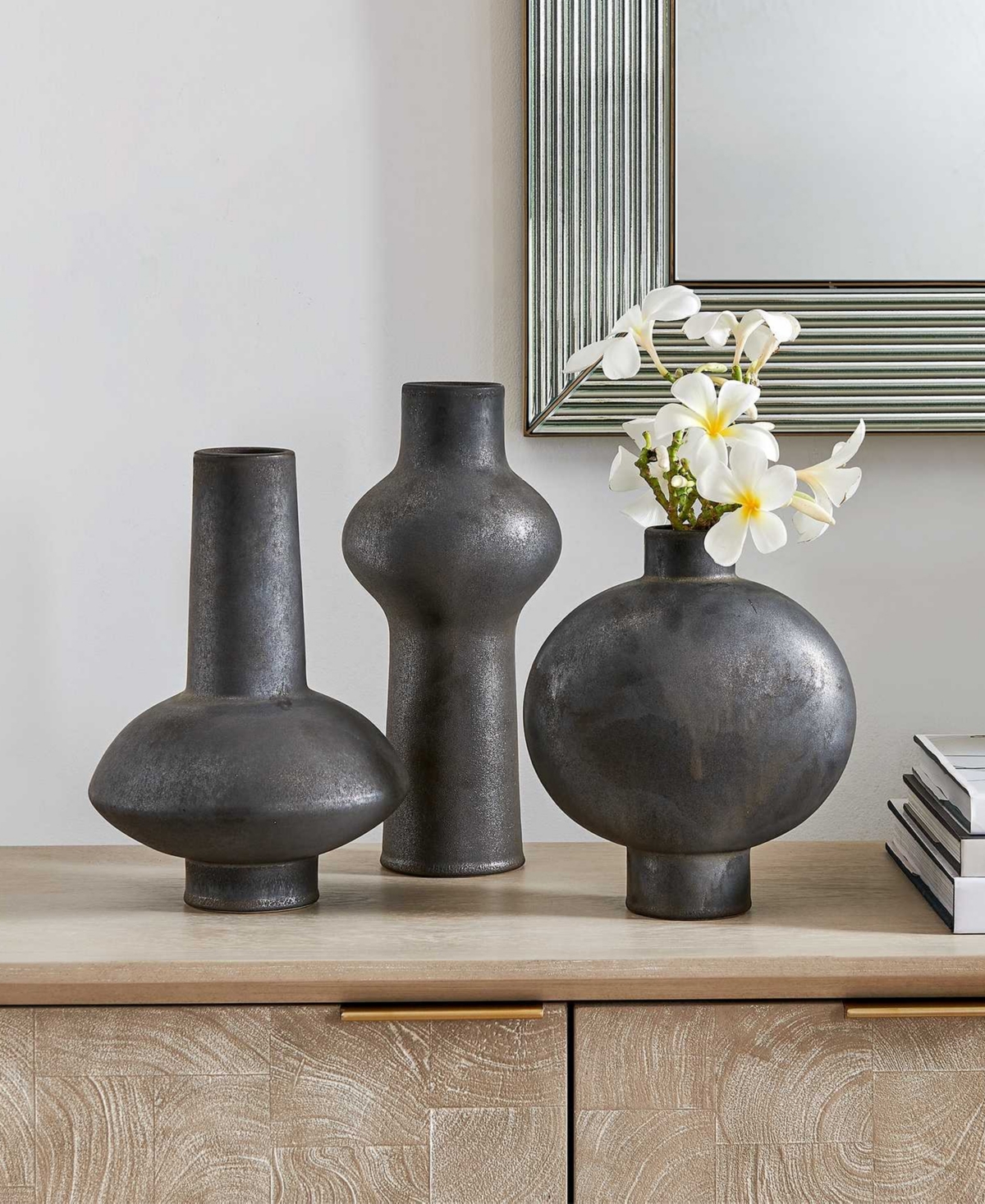 Uttermost Charcoal Bloom Indoor-Outdoor Vases, Set of 3
