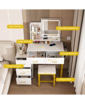 Stylish Coffee Table with 2 Drawers White Finish Modern Living Room Center Table with Storage