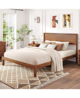 Platform Bed Frame with Headboard and Wooden Slat Support