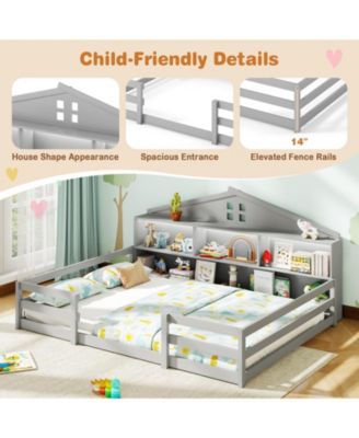 Montessori Floor Bed with Storage Compartments and Shelf