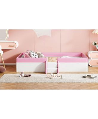 Twin Size Upholstered Daybed with Fence and Stairs