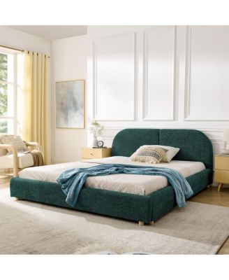 Modern Queen Green Fabric Bed with Headboard