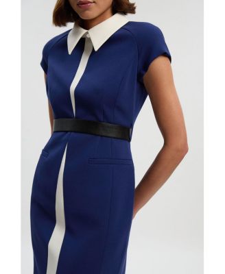 Women's Contrast Collar Tailored Midi Dress
