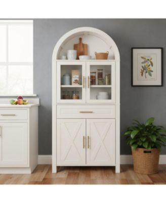 71" Arched Farmhouse Kitchen Pantry Cabinet with Glass Door & Adjustable Shelves