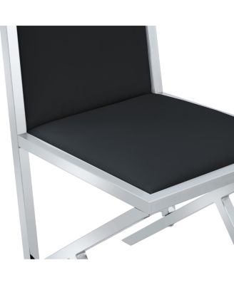 2-pack Black PU dining chairs with silver metal legs.