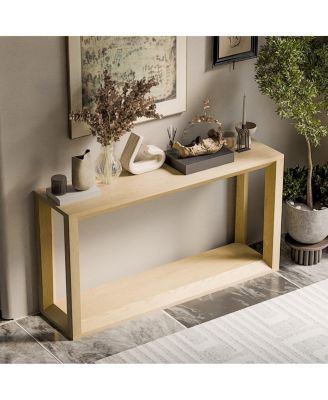 60" Rectangular Solid Wood Veneer Console Table, Wide Sofa Table, Oak Wash