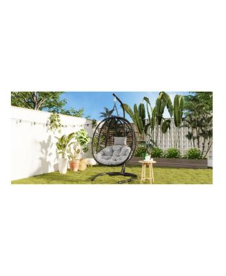 Folding Egg Chair with Stand, Indoor/Outdoor Wicker Hammock Swing Chair