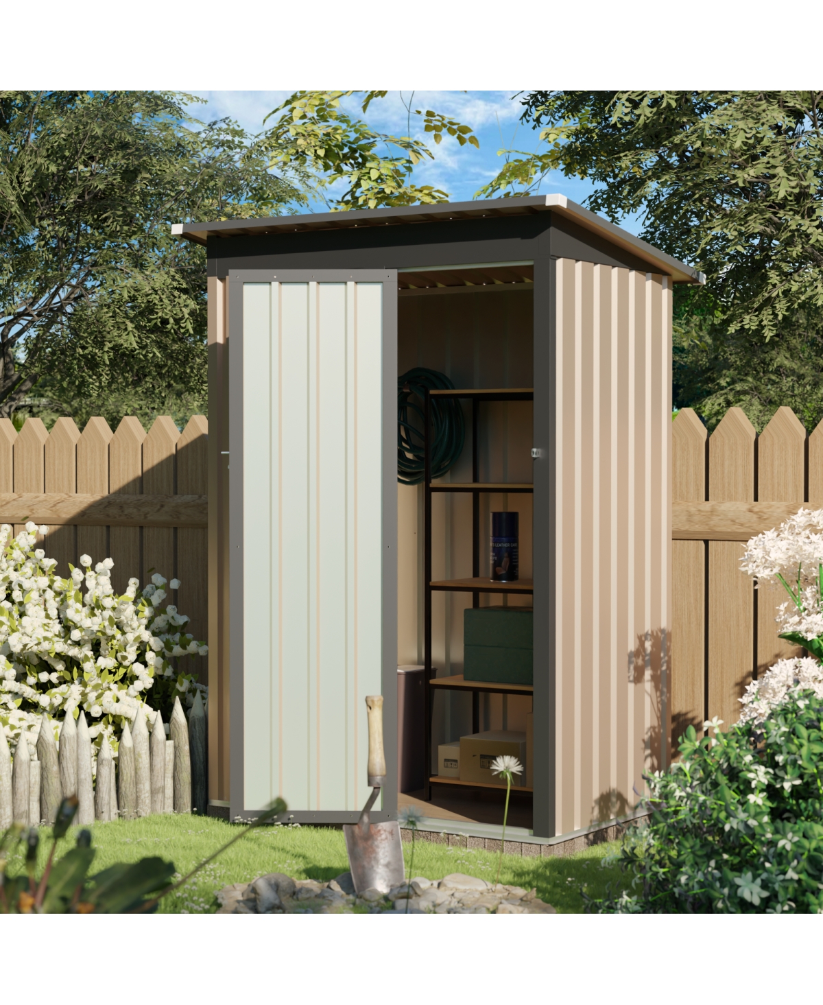 Streamdale Furniture 4.27FT x2.42FT Metal Garden Shed 5 X 3 Ft Pent Roof with Hinge Door