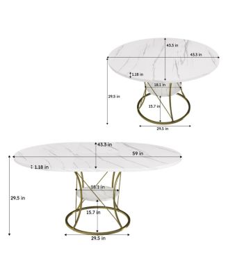 43" Round Extendable Farmhouse Dining Table w/ Storage Shelf